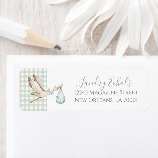 Adressetiketterna Preppy Southern Grönt Stork Returadress Etikett (Insitu)
