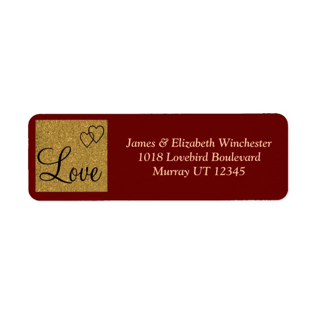 Adressetiketterna Red & Guld Kärlek Returadress Etikett (Framsidan)