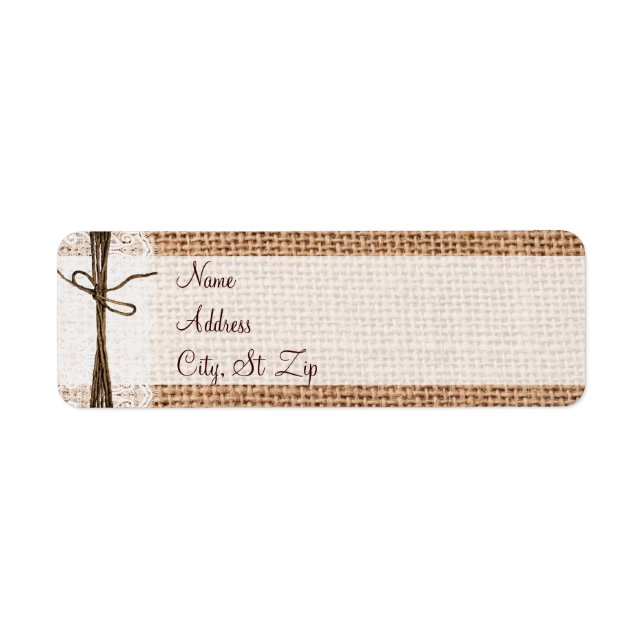 Adressetiketterna Rustic Land Burlap Snöre Twine Returadress Etikett (Framsidan)