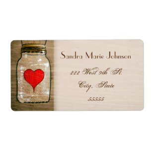 Adressetiketterna Rustic Mason Burk och Hearts Brö Fraktsedel