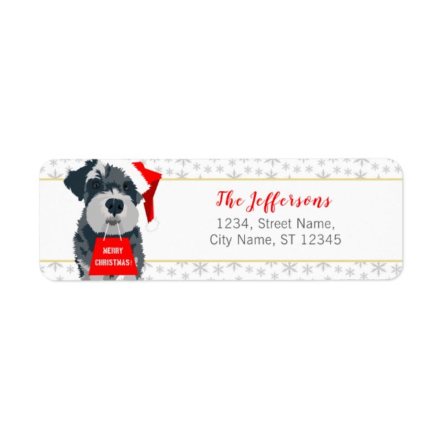 Adressetiketterna Santa Schnauzer Hund Santa Hat Returadress Etikett (Framsidan)