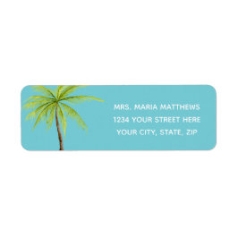 Adressetiketterna Teal Tropical Handflatan Träd Be Returadress Etikett