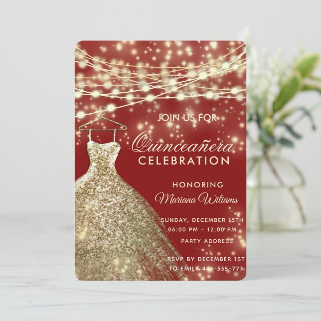 Adressinbjudan String ljus guld Red glitter Inbjudningar (Stående Fram)