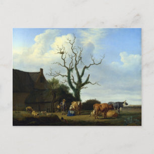 Adriaen van de Velde A Farm med Dead Träd Vykort
