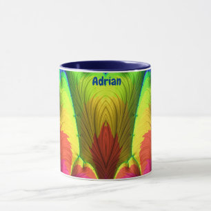 ADRIAN ~ 3D Fraktal ~ Rosa, Gul Röd och Blå Mugg