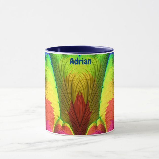 ADRIAN ~ 3D Fraktal ~ Rosa, Gul Röd och Blå  Mugg (Center)