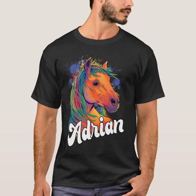 ADRIAN Cute Boy Namn med vackra hästar T Shirt (Framsida)
