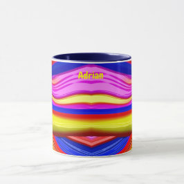 ADRIAN ~ Zany 3D-Fraktal ~ Rosa, Gul och Blå Mugg