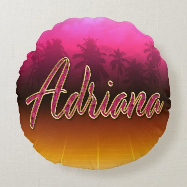 Adriana Vorname Name golden pink Kissen Rund Kudde (Framsidan)