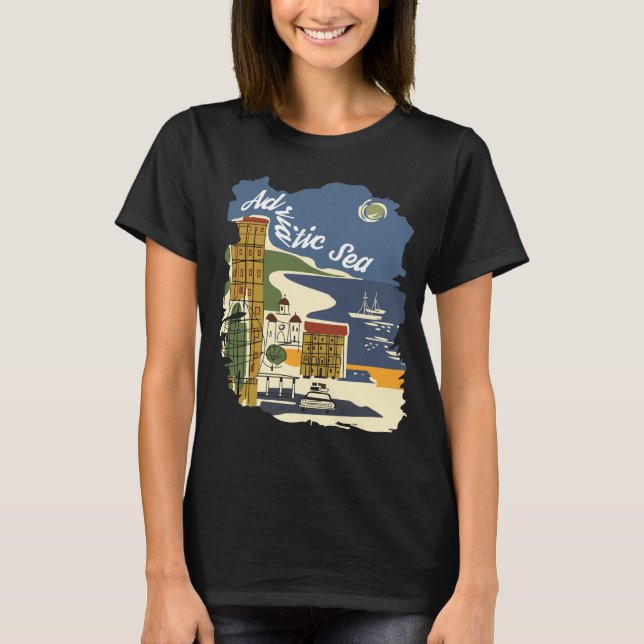 Adriatiska havets kusthamn Retro Resa T Shirt (Framsida)