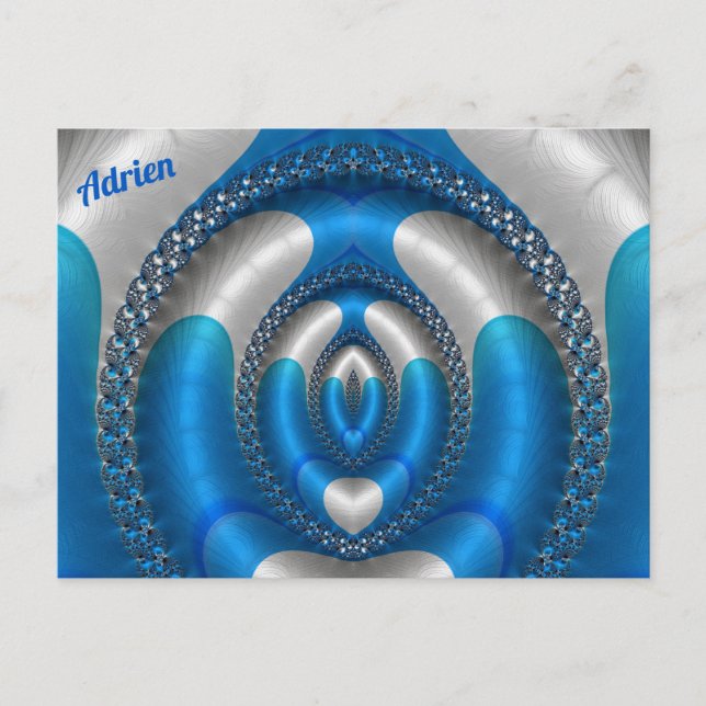 ADRIEN Bright!~ Blue White 3D Fractal Design ~ Vykort (Framsida)