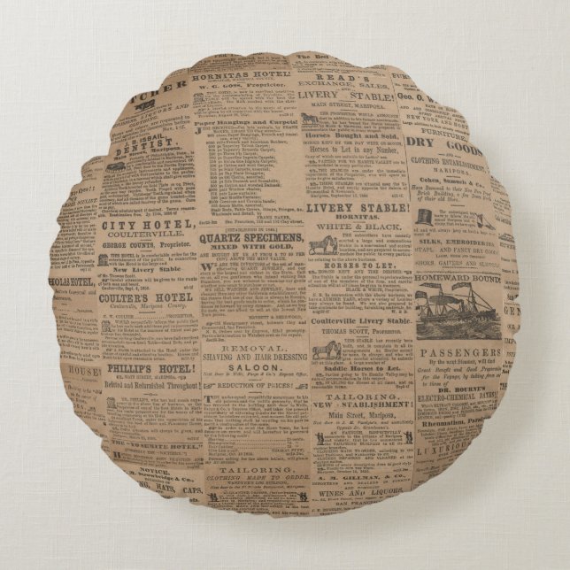 Ads of the Past, NY 1856 Round Pillow Rund Kudde (Framsidan)