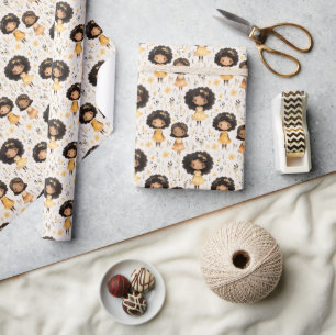 Adsible African American Girl with Golden Flowers Presentpapper