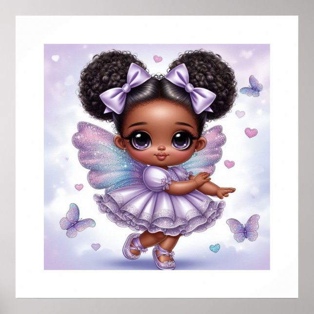 Adsible Afro Puff Flicka Pastel Lila Poster (Framsidan)
