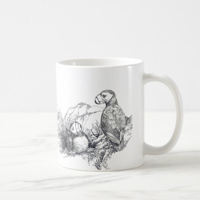 Adsible Alaska Puffins B & W Coffee Kopp Mugg (Höger)