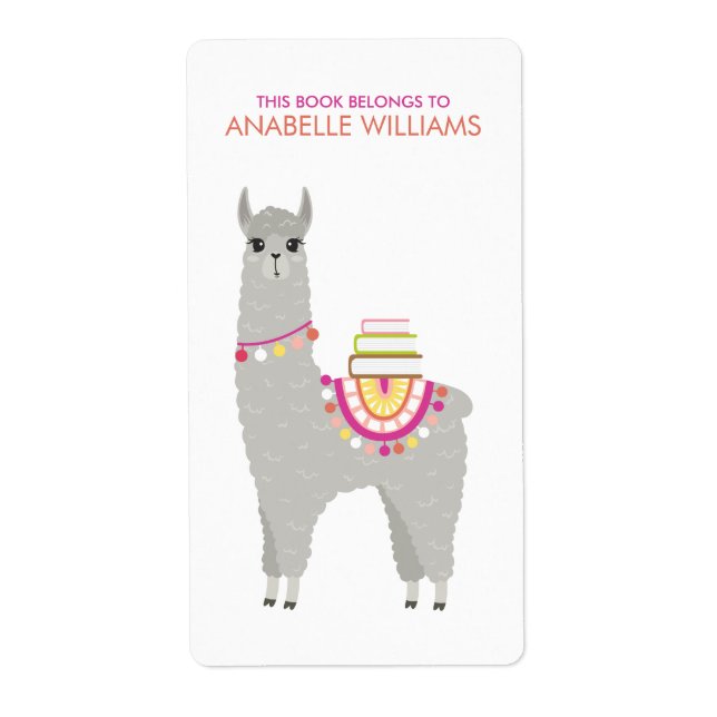 Adsible Alpaca Personlig Kids Bookplate Fraktsedel (Framsidan)