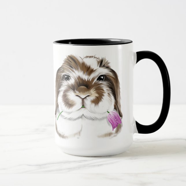Adsible American Fuzzy Lop Rabbit with rosa Tulip Mugg (Höger)