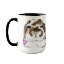 Adsible American Fuzzy Lop Rabbit with rosa Tulip