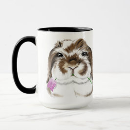 Adsible American Fuzzy Lop Rabbit with rosa Tulip Mugg
