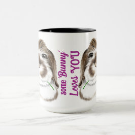 Adsible American Fuzzy Lop Rabbit with rosa Tulip Mugg