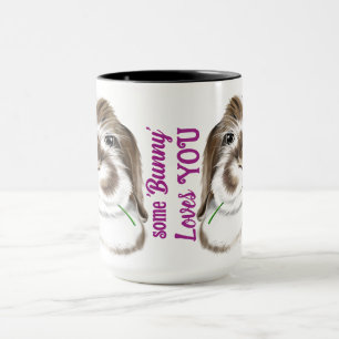 Adsible American Fuzzy Lop Rabbit with rosa Tulip Mugg