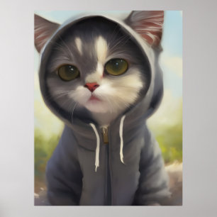 Adsible and Sweet Kitten Wearing a Hoodie Poster