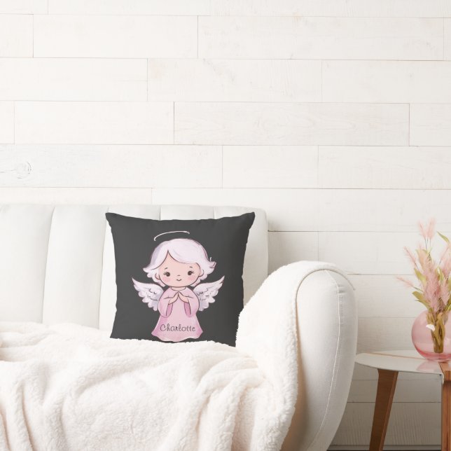 Adsible Angel Girly Black Namn Baby Kudde (Soffa)
