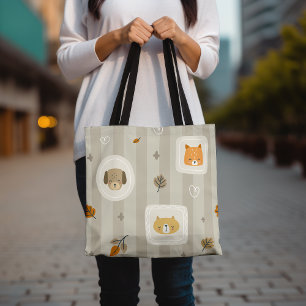 Adsible Animal Ansikte Hund och Cat Lover Tygkasse