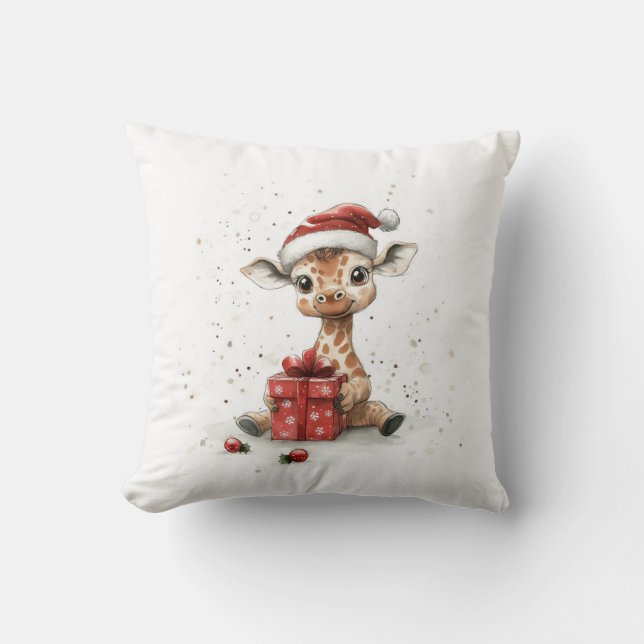 Adsible Animal Baby Giraffe Santa Hat Kudde (Framsida)