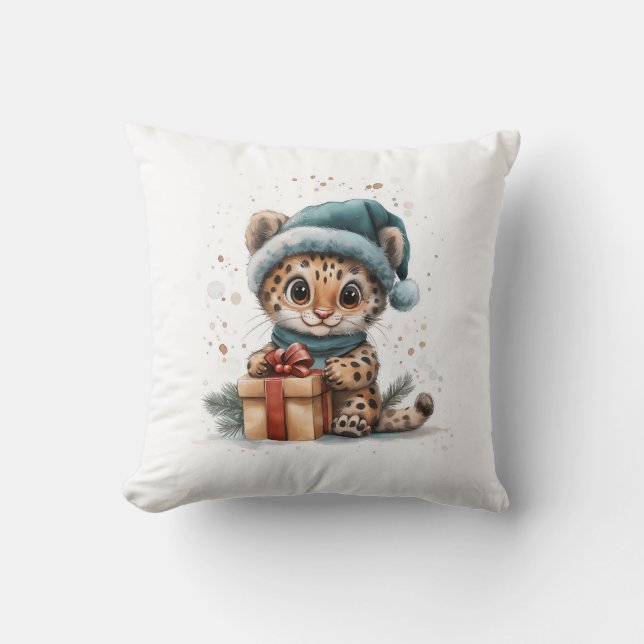 Adsible Animal Baby Leopard in Santa Hat w/ Gift Kudde (Framsida)