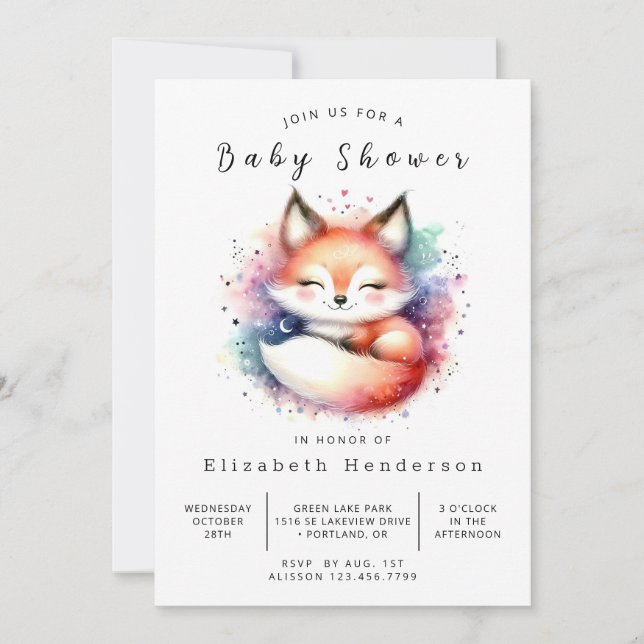 Adsible Animal Themme Fox Baby Shower Inbjudningar (Framsida)