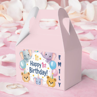 Adsible Animals Lycklig 1st Birthday Papper Plate Presentaskar