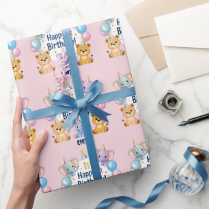 Adsible Animals Lycklig 1st Birthday Papper Plate Presentpapper
