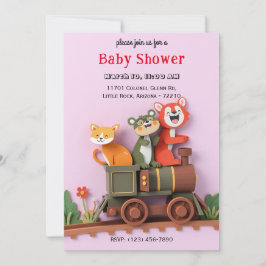 Adsible Animals on Tåg Baby Shower Card Inbjudningar