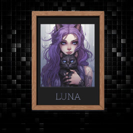 Adsible Anime Girl and Cat Cute Lila Hair Poster