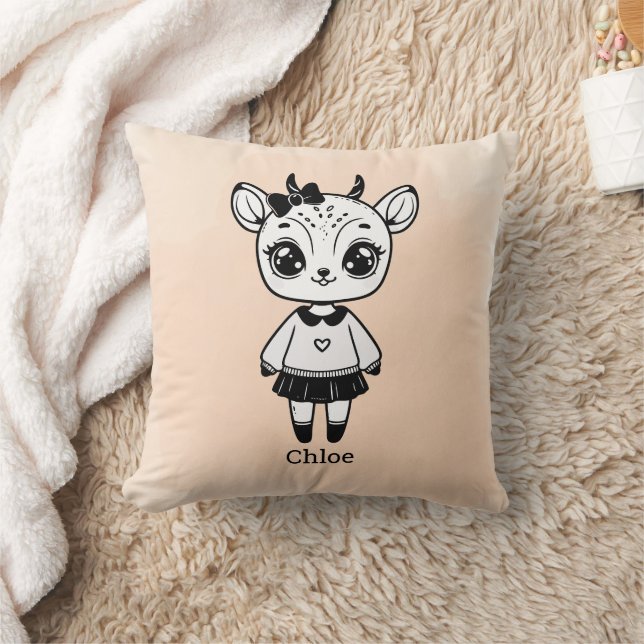 Adsible Antelope Girl - Cute Doodle Design Kudde (Filt)