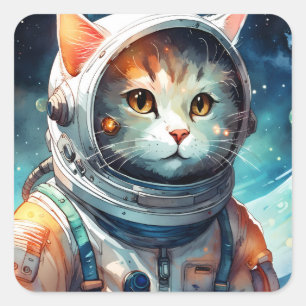 Adsible Astronaut Cat Fyrkantigt Klistermärke