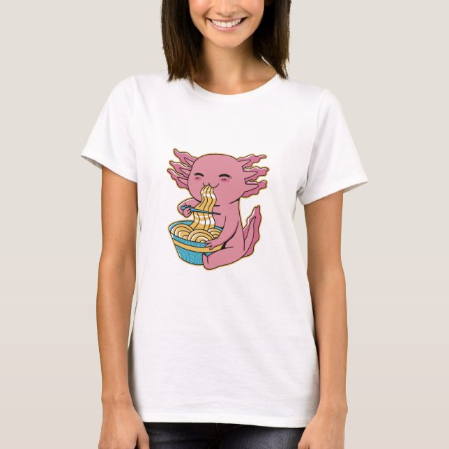 Adsible Axolotl Eating Ramen T Shirt (Framsida)