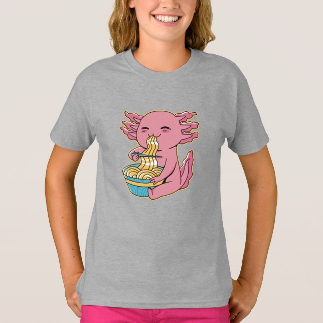 Adsible Axolotl Eating Ramen T Shirt (Framsida)