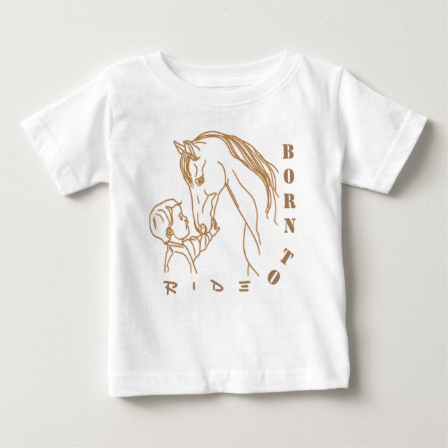 Adsible Baby and Horse Design - Born till Ride T Shirt (Framsida)