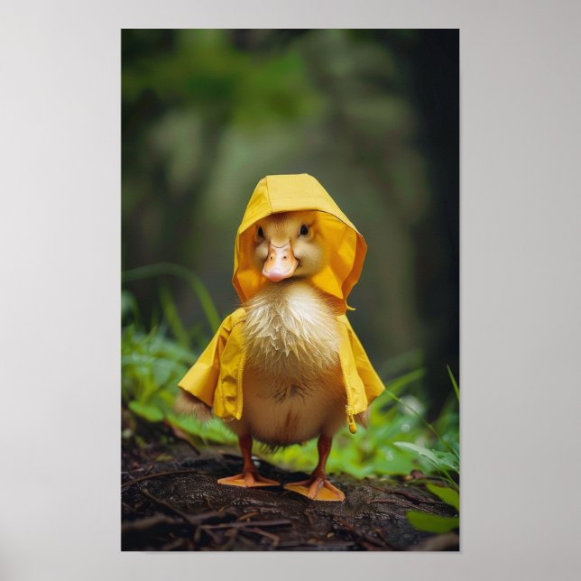 Adsible Baby Anka i Gult Rain Poster (Framsidan)