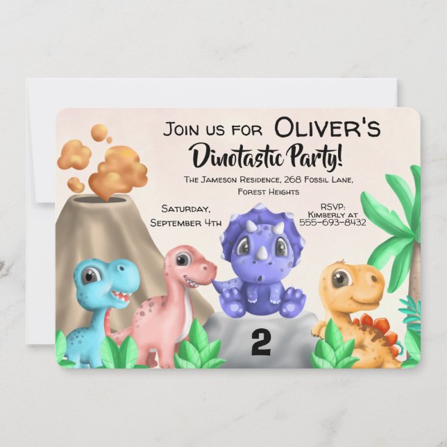 Adsible Baby Dinosaurs Birthday Inbjudningar (Framsida)