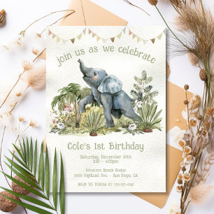 Adsible Baby Elephant 1st Birthday Party Inbjudningar