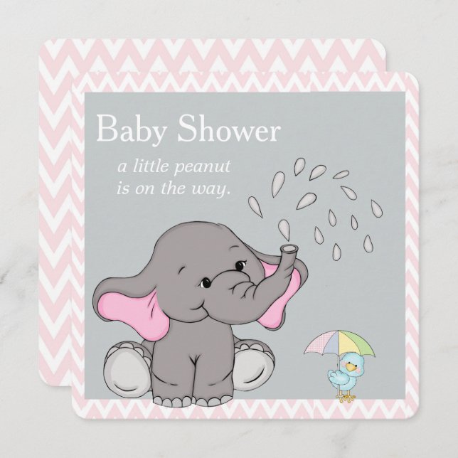 Adsible Baby Elephant Baby Shower-inbjudan Inbjudningar (Fram/baksida)