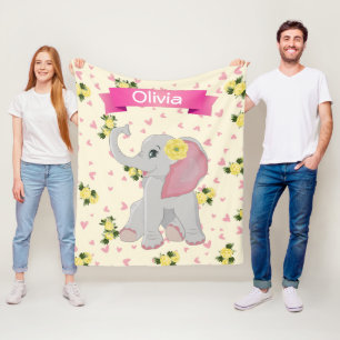 Adsible Baby Elephant Watercolor Blommigt Fleecefilt