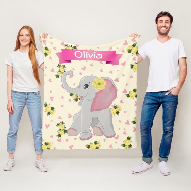 Adsible Baby Elephant Watercolor Blommigt Fleecefilt (På plats)