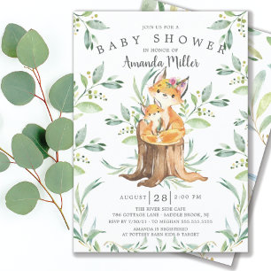 Adsible Baby Fox and Mamma Baby Shower Inbjudningar