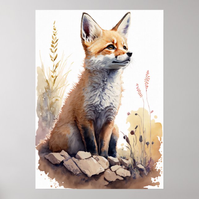 Adsible Baby Fox Watercolor Nursery Poster (Framsidan)