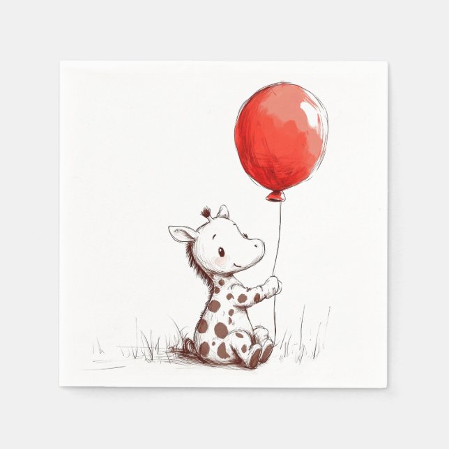 Adsible Baby Giraffe with Red Balloon Pappersservett (Framsidan)