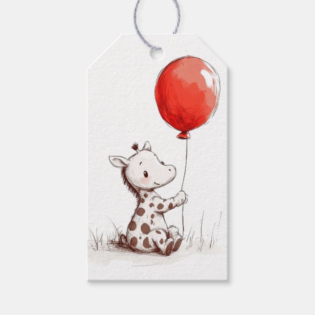 Adsible Baby Giraffe with Red Balloon Presentetikett (Framsidan)